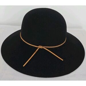 Phenix Round Crown Fedora 100% Wool Hat Wide Brim Black OS Boho Chic Hat